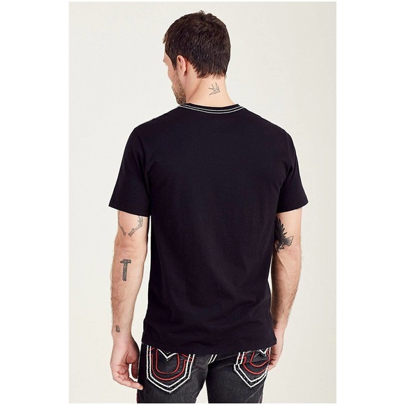 True Religion Men's Buddha Checks Crew Neck Tee T-Shirt in Black - Picture 3 of 4